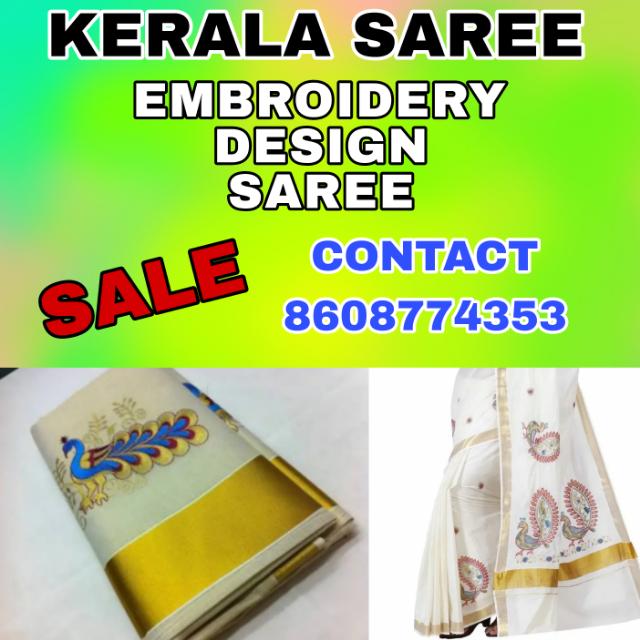 🥻Kerala Embroidery Saree Sale 🥻